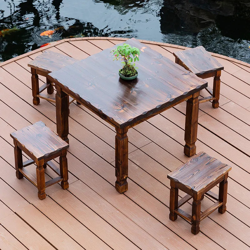 Outdoor Courtyard Anticorrosive Solid Wood Tables and Chairs Outdoor Open-Air Balcony Garden Waterproof and Sunscreen Leisure Ta