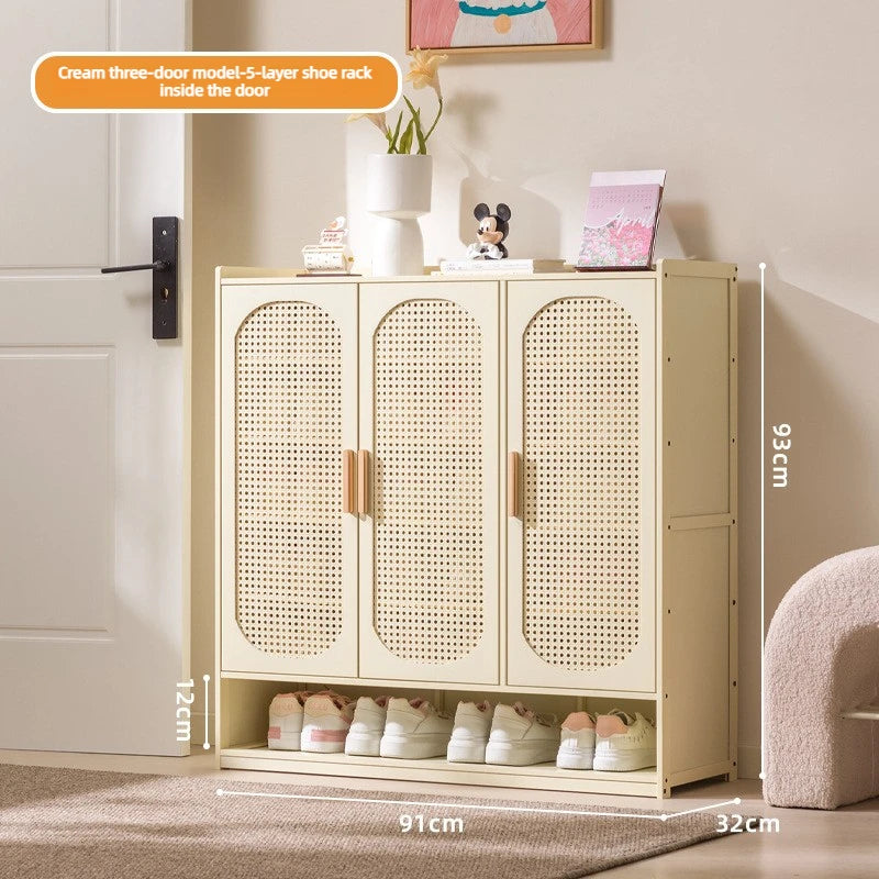 Multi Layer Bamboo Antique Style Shoe Cabinet, Rattan Breathable Shoe Cabinet, Living Room Kitchen Dining Room Storage Cabinet