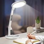 LED Clock Table Lamp USB Chargeable Dimmable Desk Lamp Plug-In LED Light Foldable Eye Protection Reading Night Light