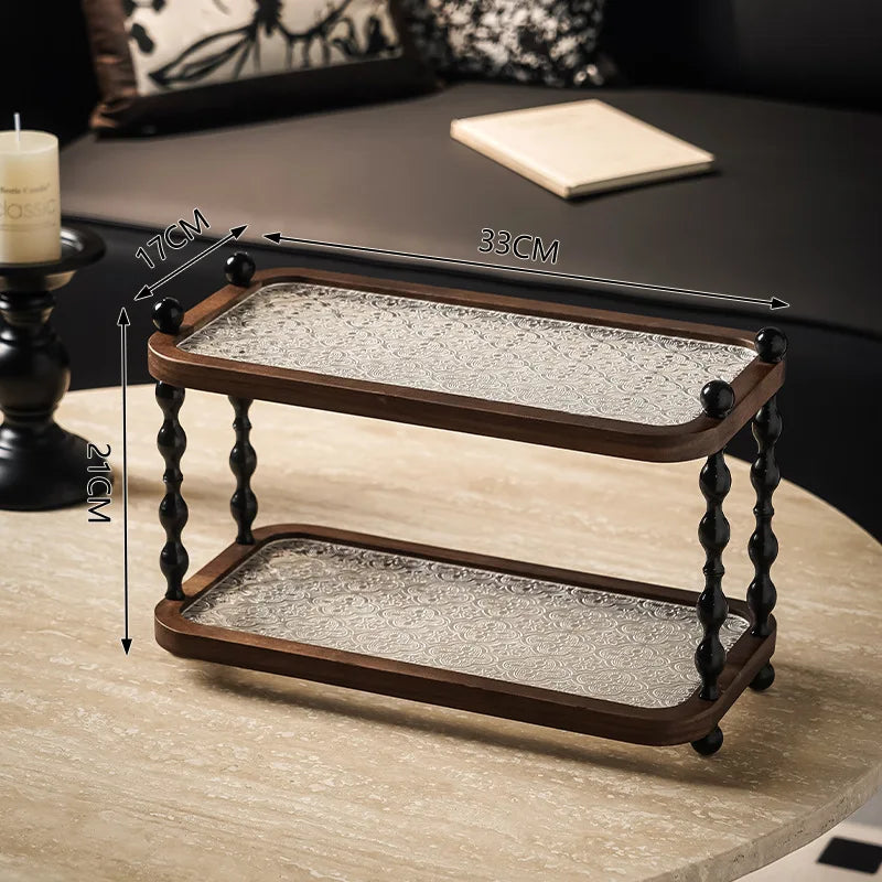 Three-Layer High-Value Desktop Retro Cup Holder with a Medieval Style Solid Wood Shelf