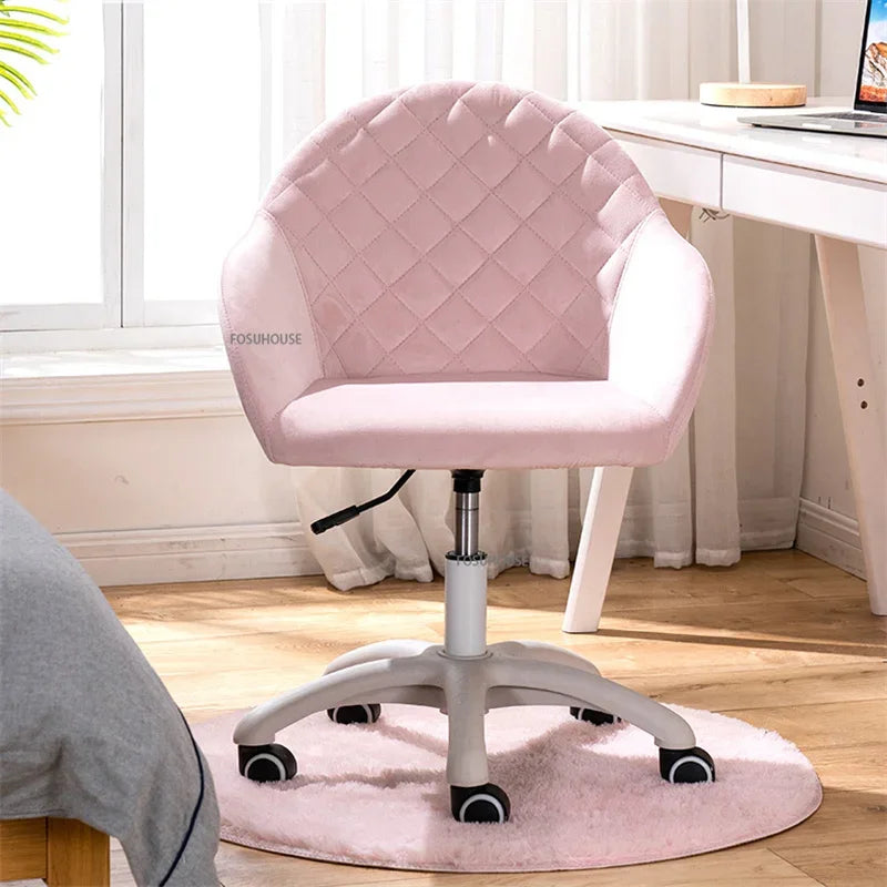 Nordic Furniture Velvet Office Chair for Office Student Study Lift Swivel Chair Home Comfortable Backrest Girl Pink Gaming Chair