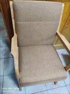 Solid Wood Armchair Upholstered Nappa Leather Rubberwood Frame High Density Foam Cushion Modern Comfy Chair for Home