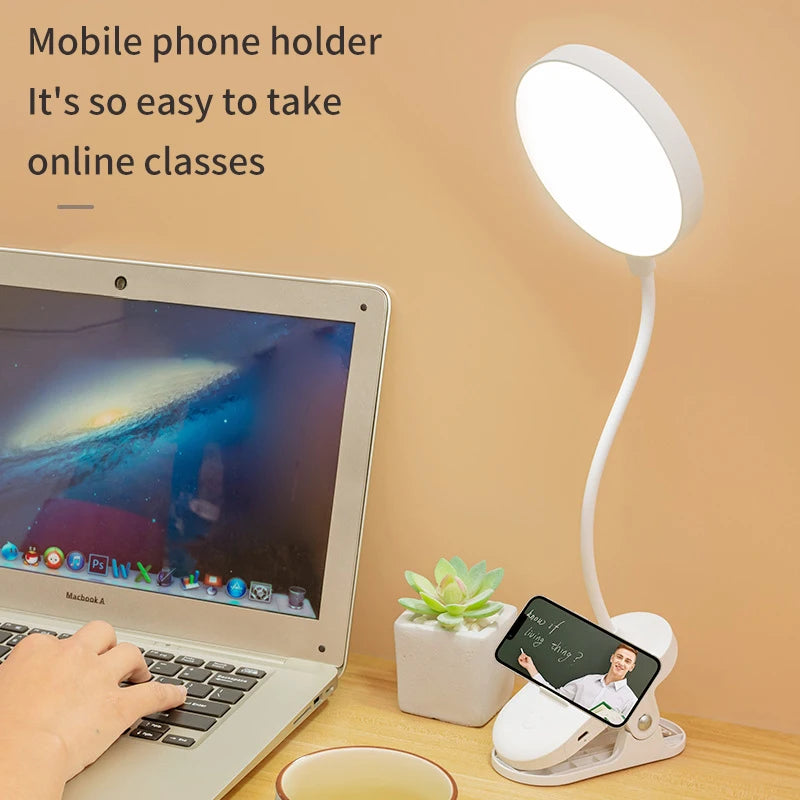 Led Table Lamp USB Rechargeable Night Light with Folding Clamp Study Stand Read Lamp Touch 3 Modes Dimming Eye Protection Light