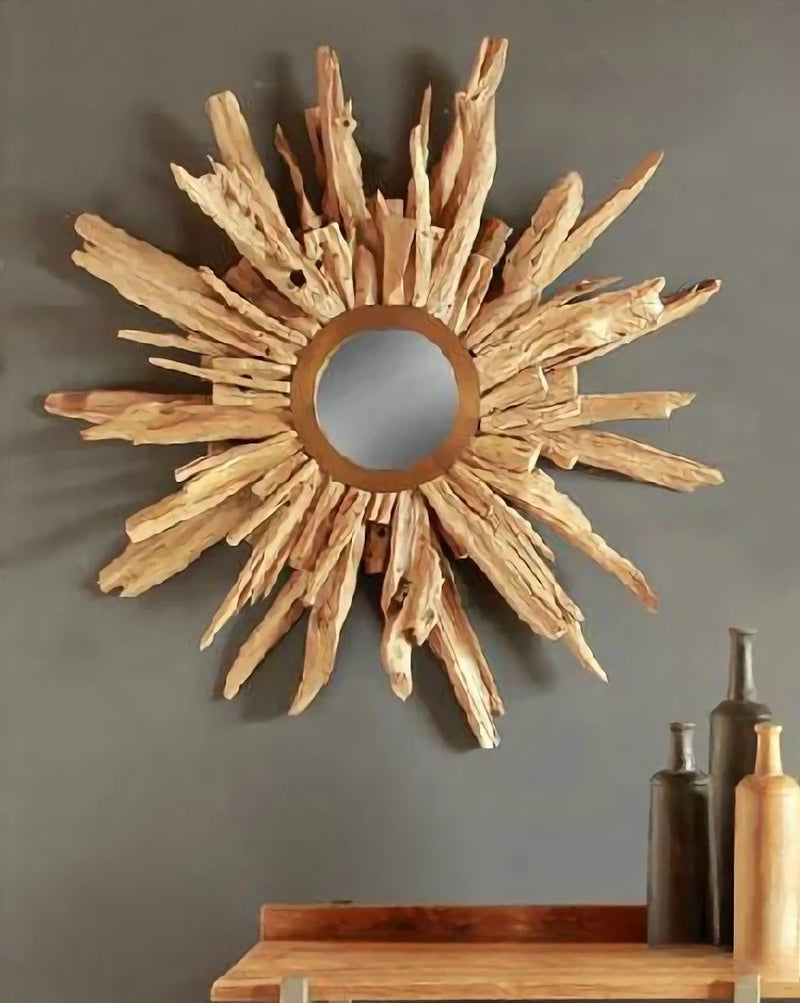 Homestay Retro Handmade Natural Teak Front Enigma Mirror Designer Storefront Decoration Creative round Mirror