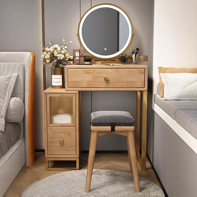 Simple Solid Wood Dressing Table for Bedroom Small Convenient Storage Integrated Dresser Chinese Creative Dressers for Hotel A