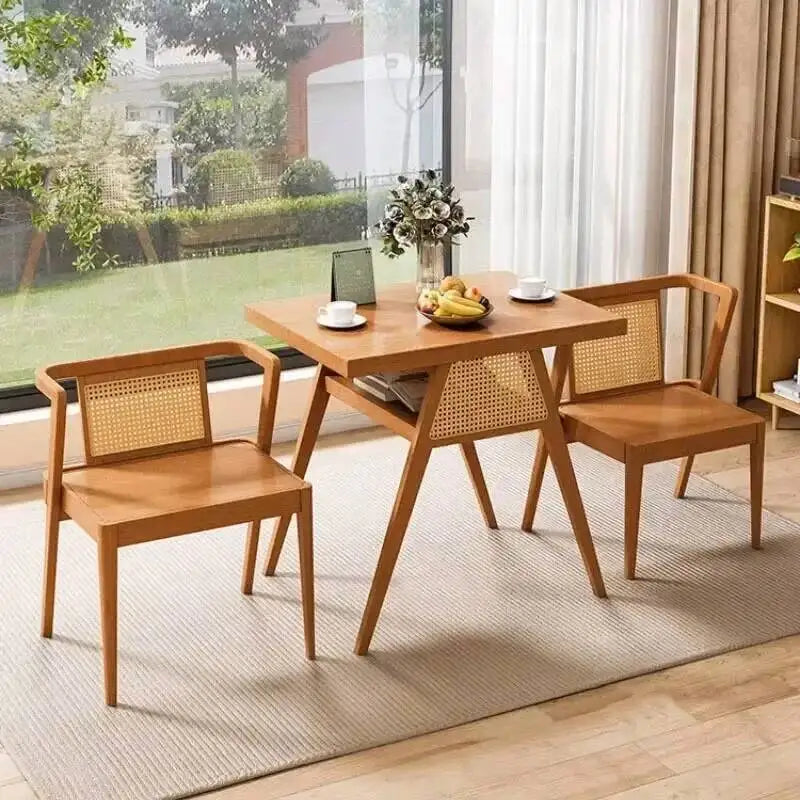 Garden Leisure Balcony Tea Table Solid Three-Piece Patio Furniture Rattan Wood Outdoor Tables and Chairs Furniture Nordic Sets M