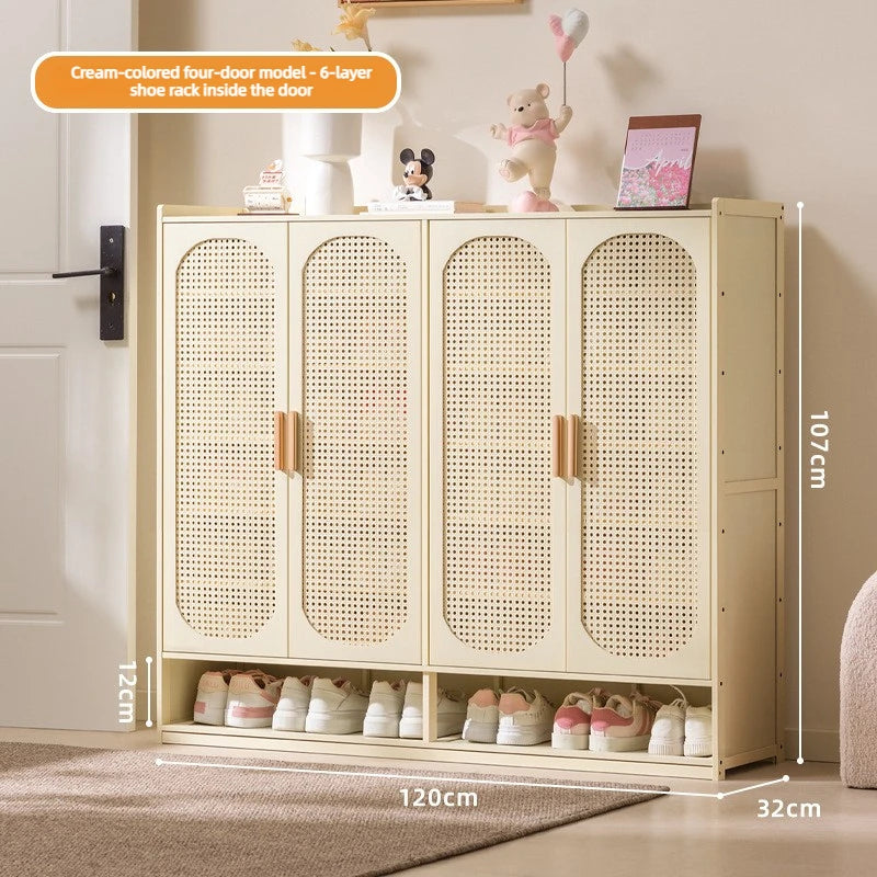 Multi Layer Bamboo Antique Style Shoe Cabinet, Rattan Breathable Shoe Cabinet, Living Room Kitchen Dining Room Storage Cabinet