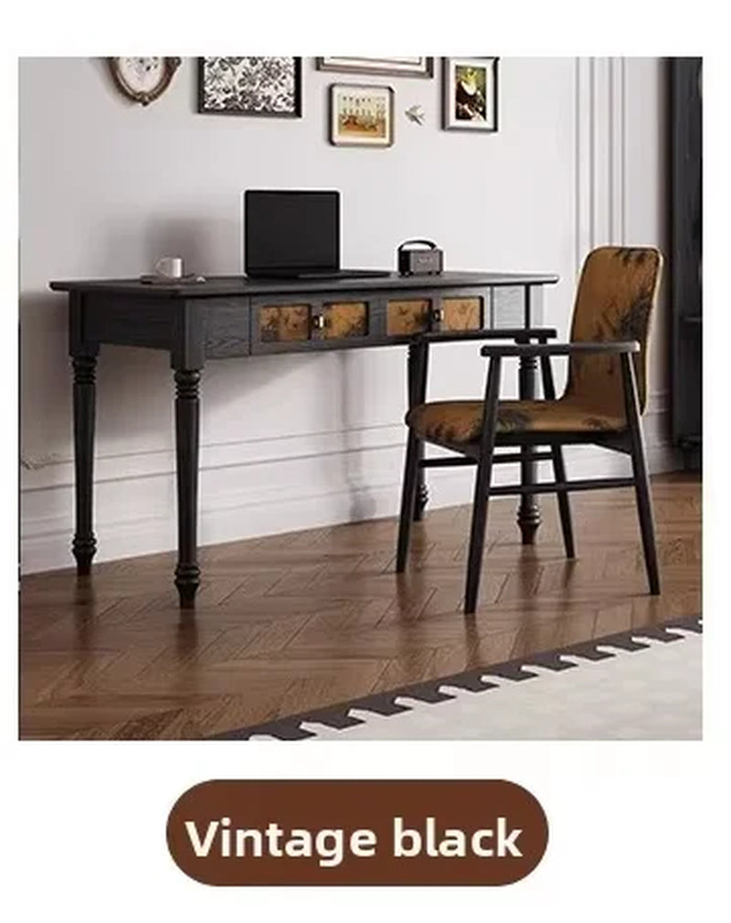 Home Office Desk Set Elegant Vintage Study Furniture Upholstered Chair Wooden Writing Desk Drawer Computer