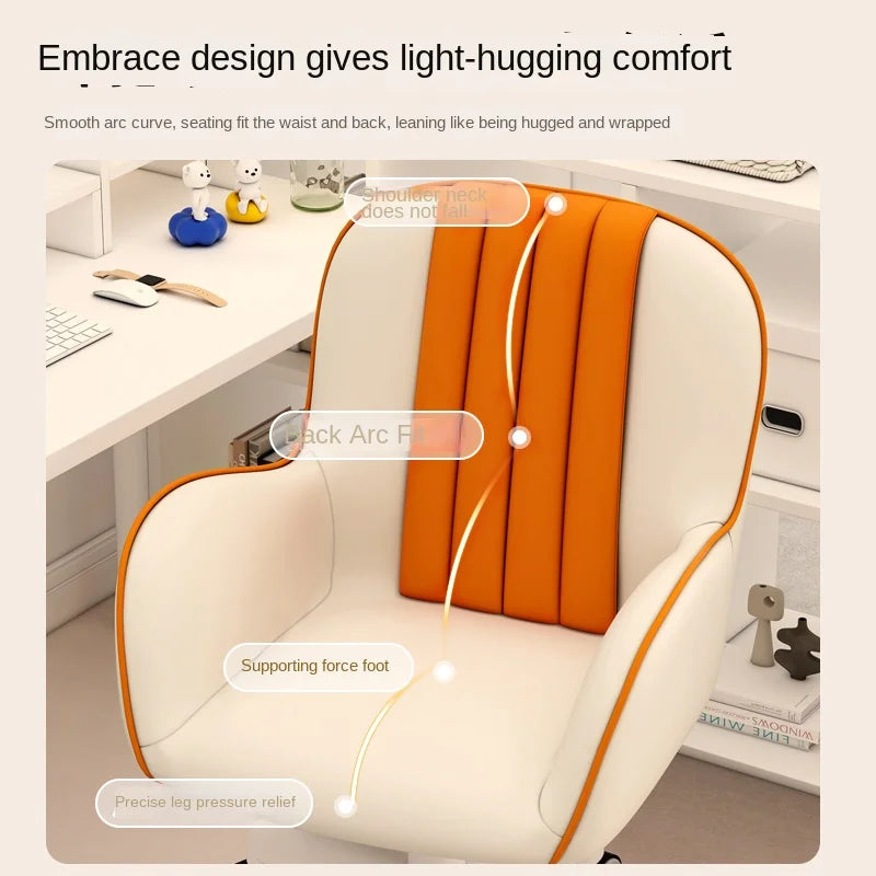 Simple Modern Computer Chair Latex Cushion Seat 360° Rotation Study Office Chair Bedroom Makeup Chair White Steel Legs