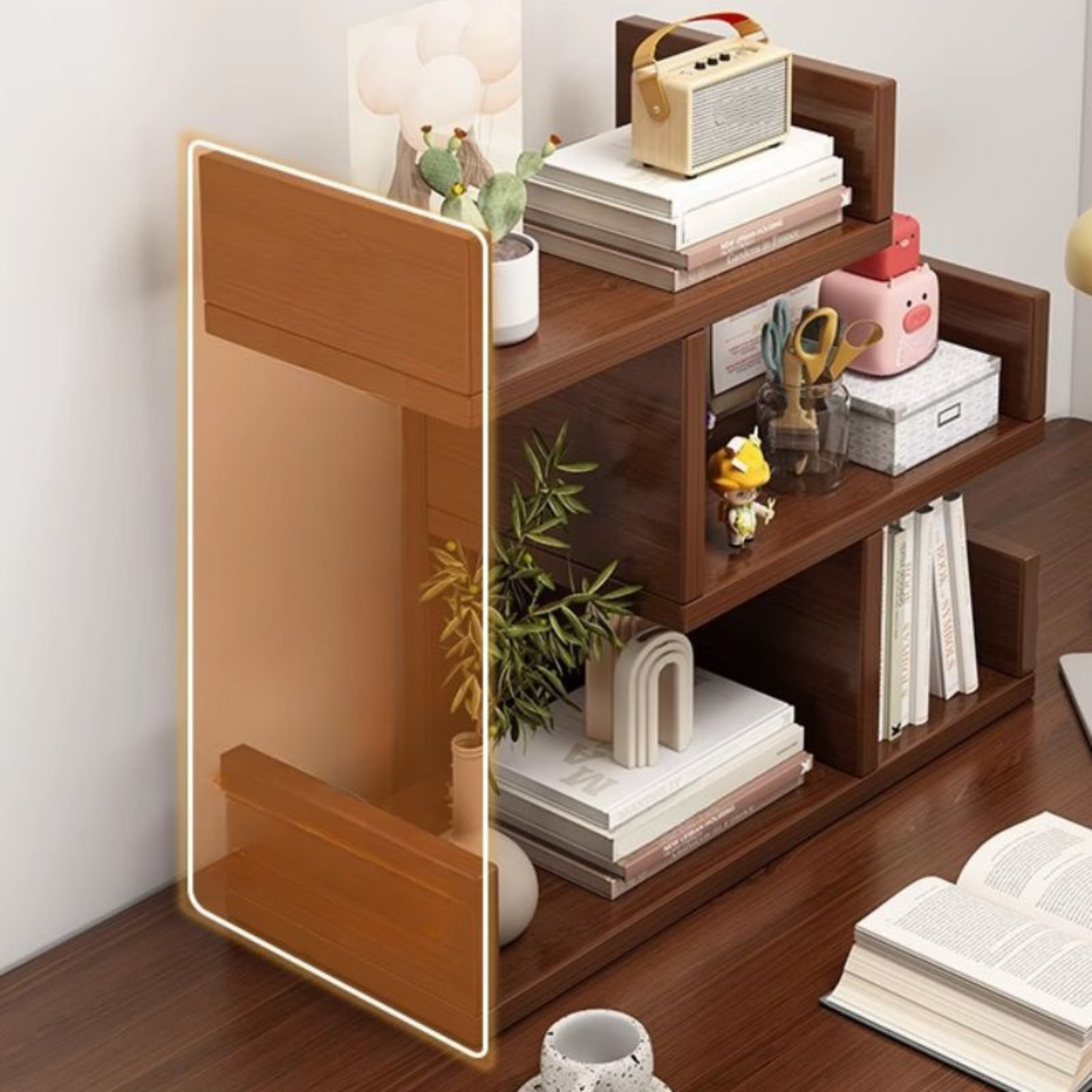 Modern Minimalist 3-Tier Desktop Bookshelf with Storage for Home Office