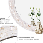Modern Round Wall Mirror with Shell Frame, Decorative Bathroom Mirror