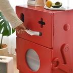 Creative robot side table with 2-tier storage, built-in tissue holder, mobile wheels, MDF construction and modern accent design for living room and sofa