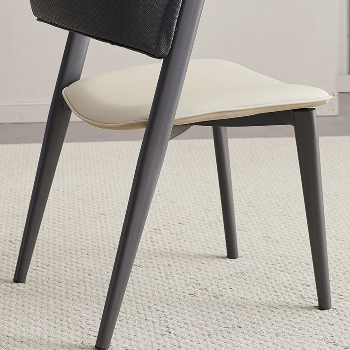 Modern Minimalist Dining Chair with Backrest, Black Metal Legs, Space-Saving Kitchen Chair