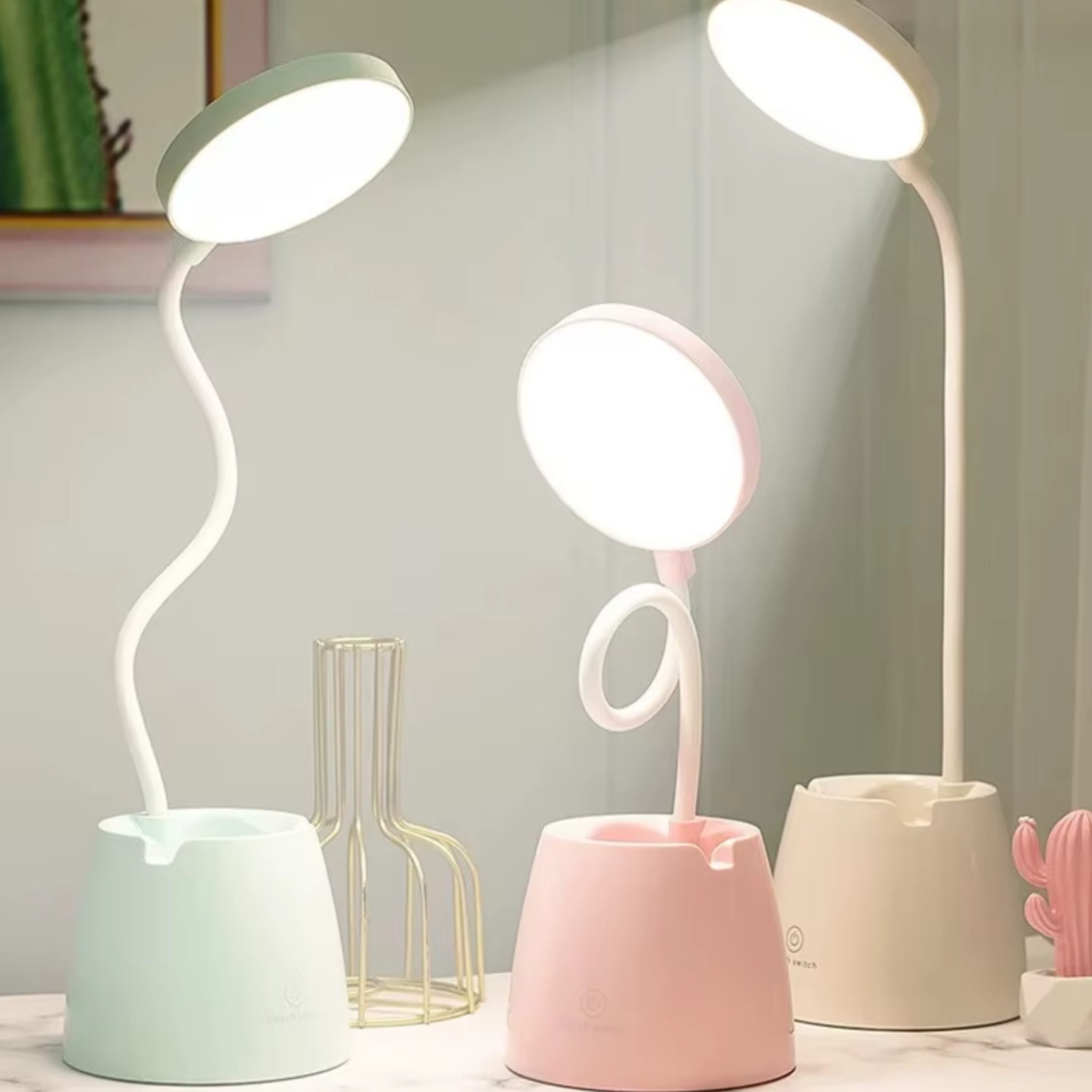 Modern LED Desk Lamp with Pen Holder, Eye Protection Study & Reading Light