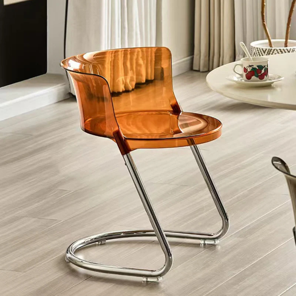 Modern Curved Dining Chair with PC Seat & Iron Frame, Minimalist Armless Chair