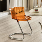 Modern Curved Dining Chair with PC Seat & Iron Frame, Minimalist Armless Chair