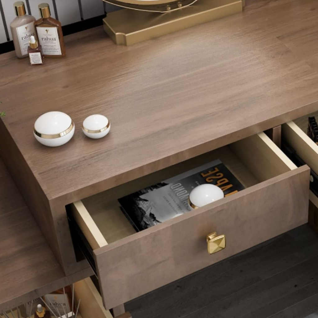Modern solid wood dressing table and makeup vanity with storage, small bedroom vanity desk, wooden makeup table and Chinese style bedroom furniture
