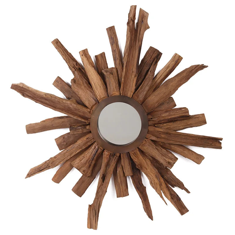 Homestay Retro Handmade Natural Teak Front Enigma Mirror Designer Storefront Decoration Creative round Mirror