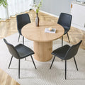 Minimalist Light Wood round Dining Table Set 100 Cm MDF Table with 4 Grey Synthetic Leather Wide Seat Chairs for Modern Home