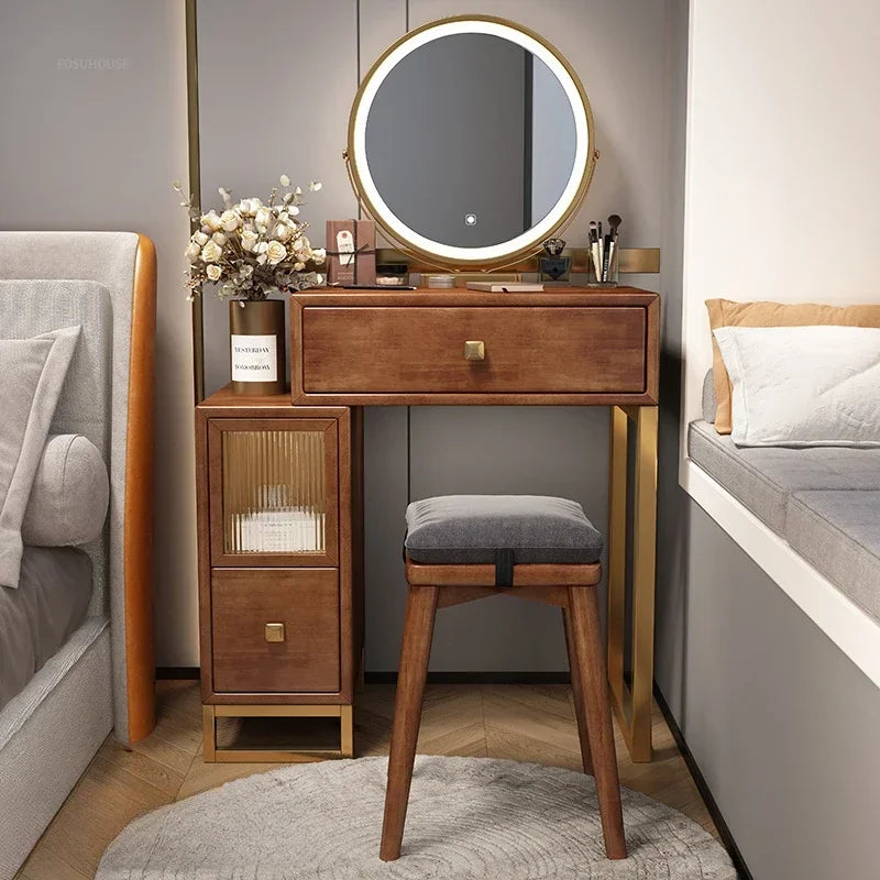 Simple Solid Wood Dressing Table for Bedroom Small Convenient Storage Integrated Dresser Chinese Creative Dressers for Hotel A