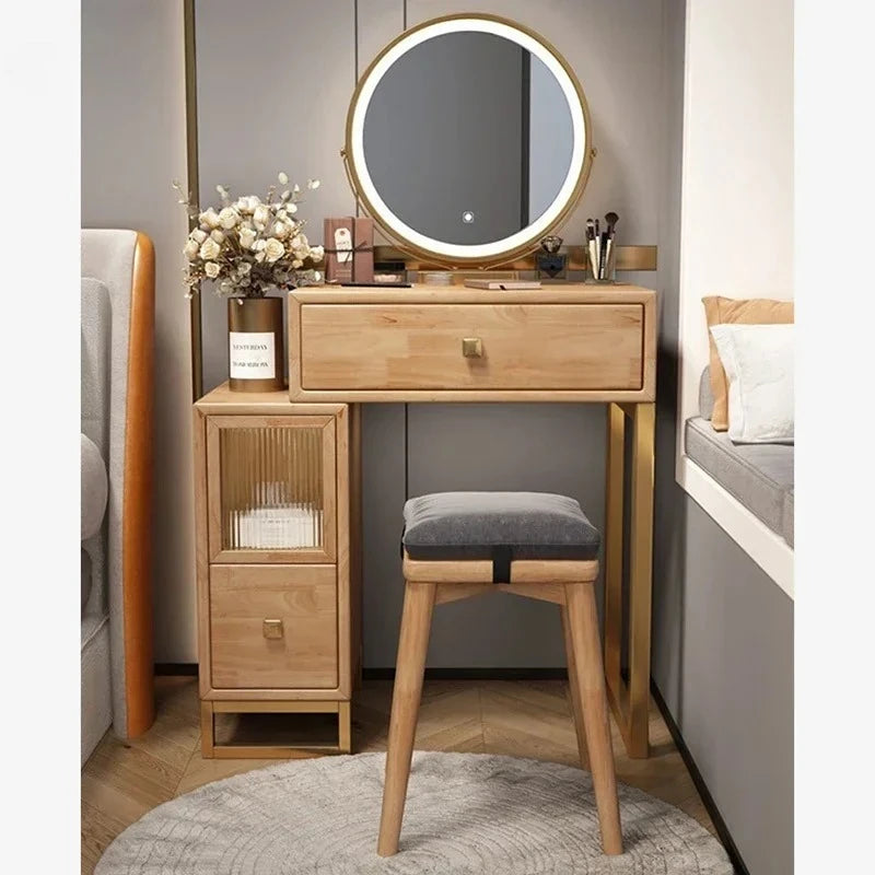 Simple Solid Wood Dressing Table for Bedroom Small Convenient Storage Integrated Dresser Chinese Creative Dressers for Hotel A