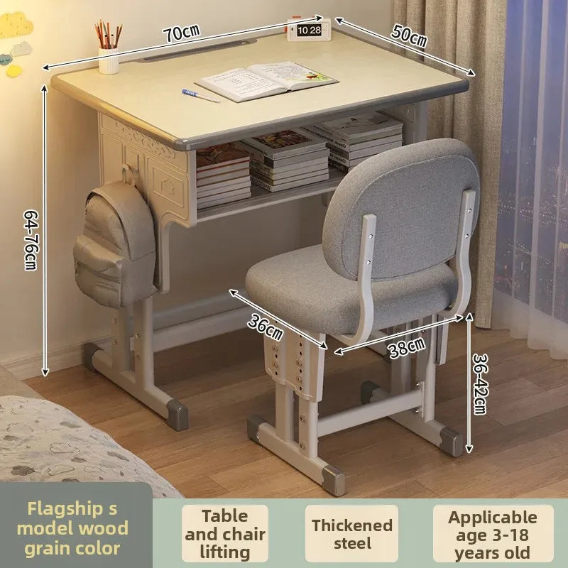 Children'S Study Student Desk and Chair Set Adjustable Height Writing Desk for Kids Home & School Standard & Pro Cushion Version