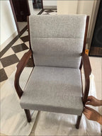 Solid Wood Armchair Upholstered Nappa Leather Rubberwood Frame High Density Foam Cushion Modern Comfy Chair for Home