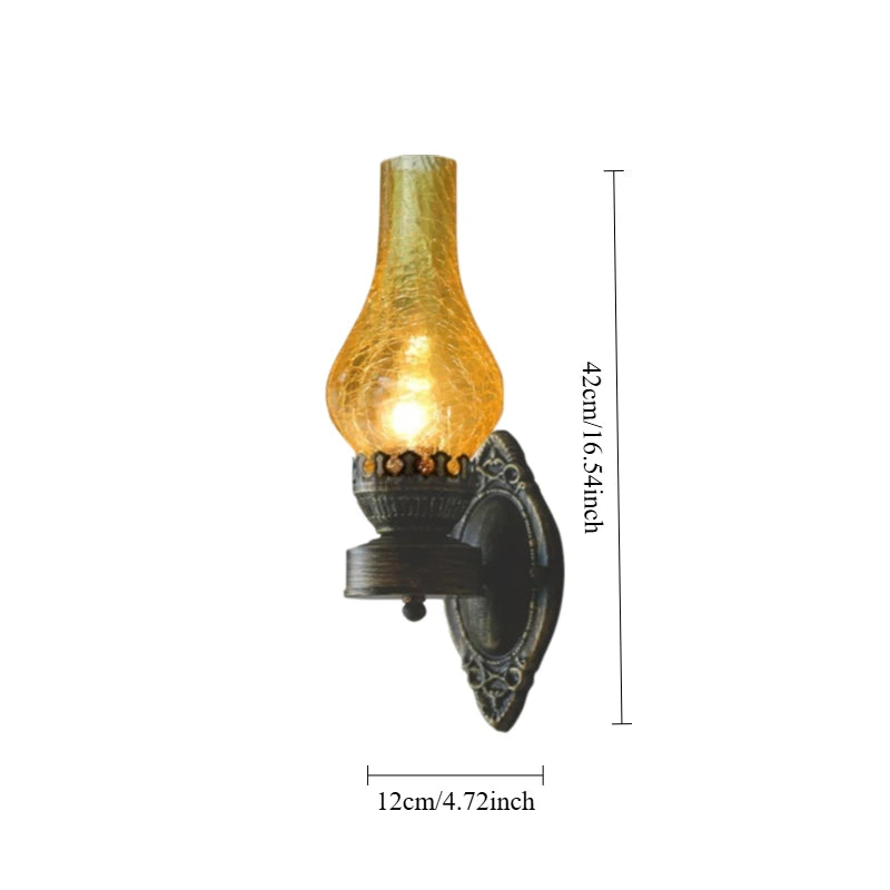 Vintage Industrial Glass Wall Lamp, Antique Style Sconce for Bedroom Loft Home Decor Lighting
