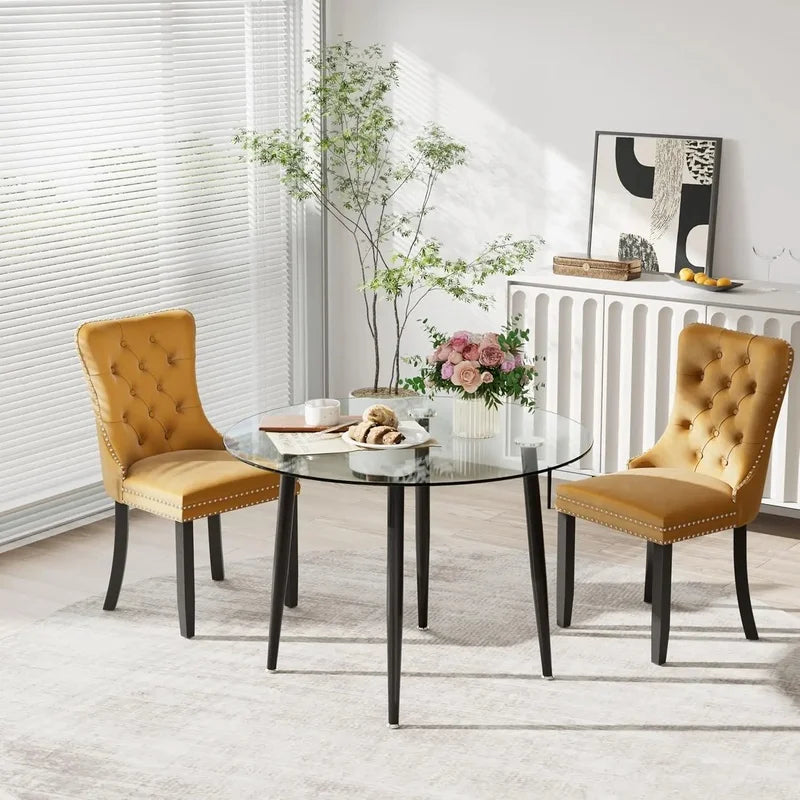 36'' Modern Minimalist round Glass Top Dining Set for 4, Luxury Circular Kitchen Table and Chairs.