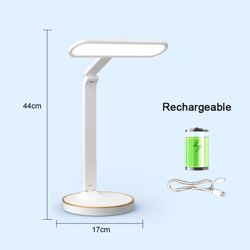LED Clock Table Lamp USB Chargeable Dimmable Desk Lamp Plug-In LED Light Foldable Eye Protection Reading Night Light