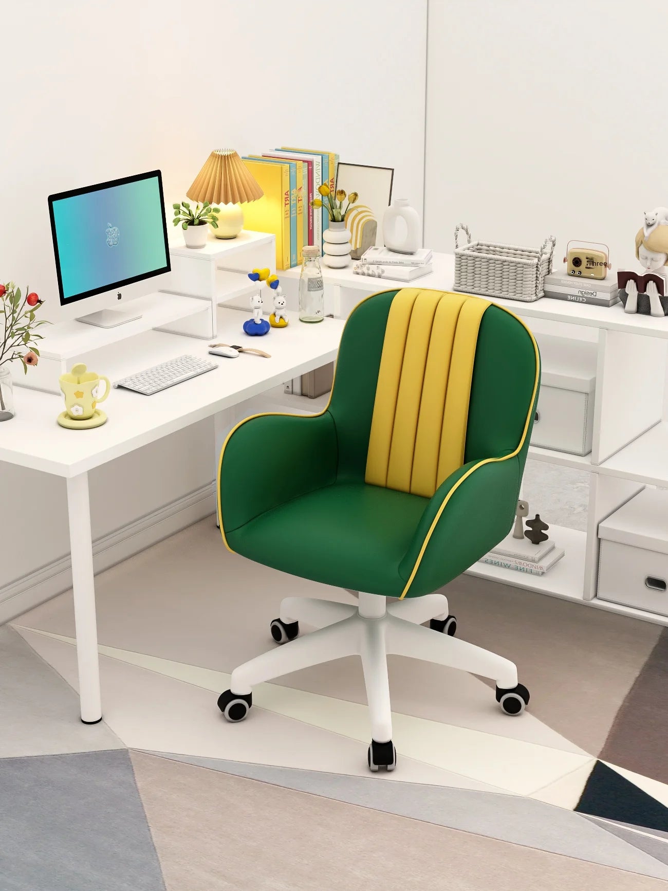 Simple Modern Computer Chair Latex Cushion Seat 360° Rotation Study Office Chair Bedroom Makeup Chair White Steel Legs
