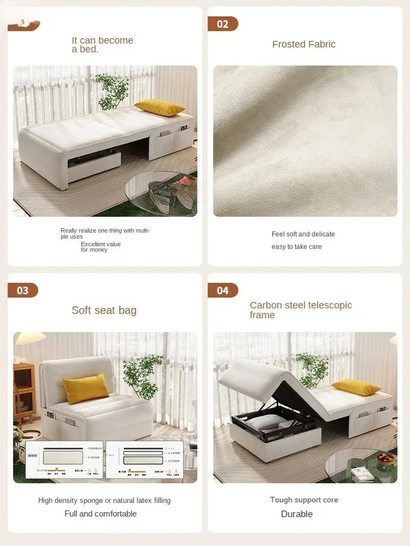 Light Luxury Cream Style Electric Sofa Bed Dual-Use Foldable Balcony Multi-Functional Retractable Bed Faux Leather