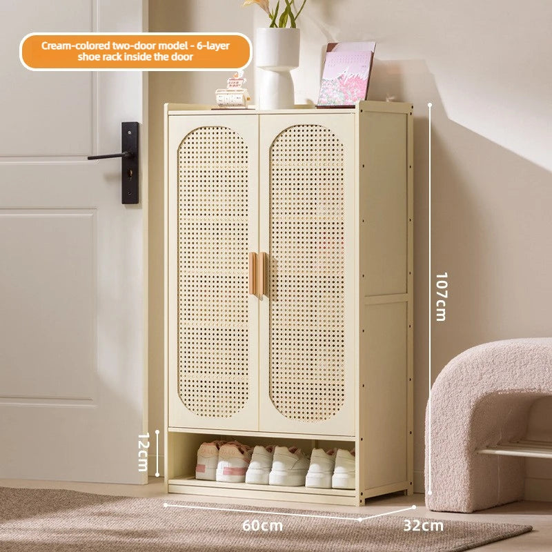Multi Layer Bamboo Antique Style Shoe Cabinet, Rattan Breathable Shoe Cabinet, Living Room Kitchen Dining Room Storage Cabinet