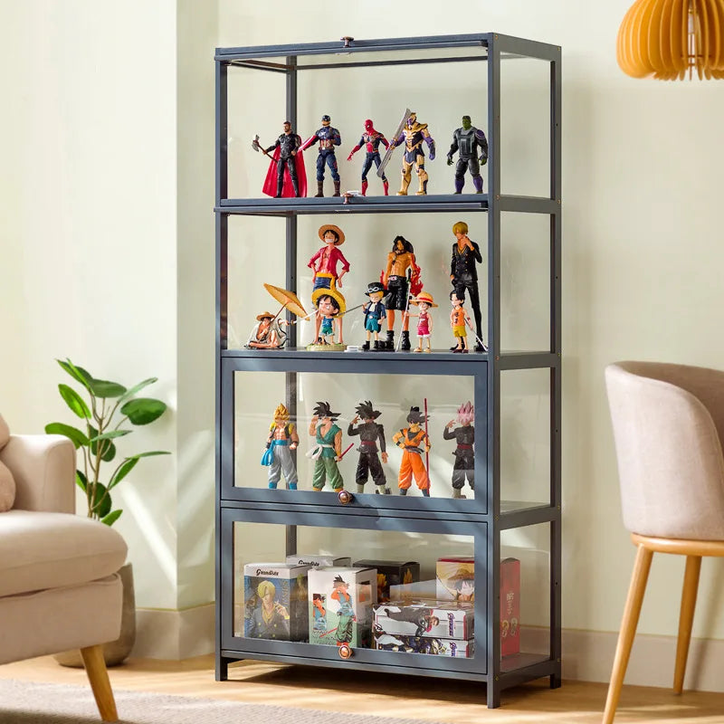 Figure Display Cabinet Imitation Glass Transparent Dust-Proof Display Cabinet Lego Toys Acrylic Storage Box Bookcase Shelf