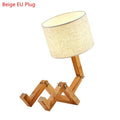 Modern Cloth Art Wood Desk Table Lamp Robot Shape Wooden Table Lamp Decor Luminaires Parlor Study Bedroom Night Light