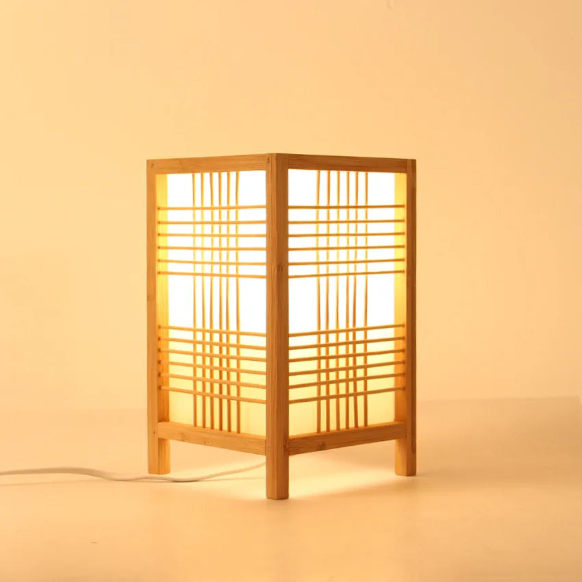 Japanese Zen Bamboo Table Lamp, Handmade Creative Lantern Lamp for Bedroom, Living Room Decor