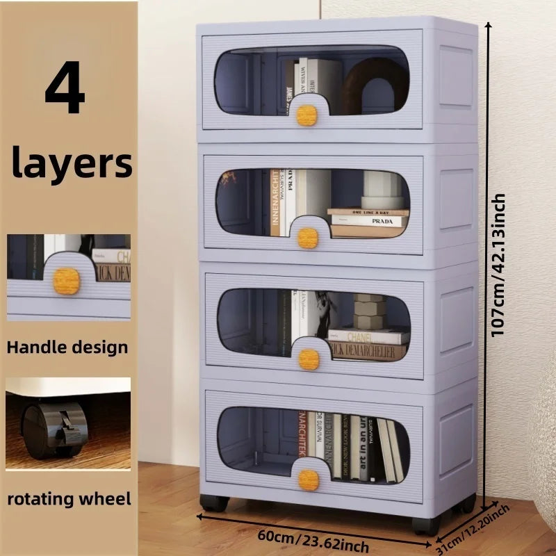 60Cm Extra Large Multi-Layer Storage Cabinet, Flip-Top Clothes Organizer for Living Room and Snack Storage Box
