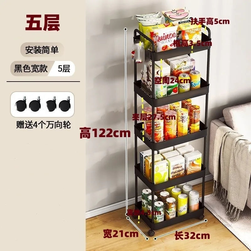 Four Wheel Rolling Storage Cart, Mobile Snack Box and Bathroom Organizer, Easy to Assemble Frame