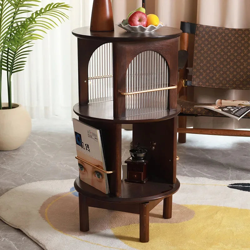 Simple Modern Creative Small Coffee Table Japanese Wood Bedside Table Rotating