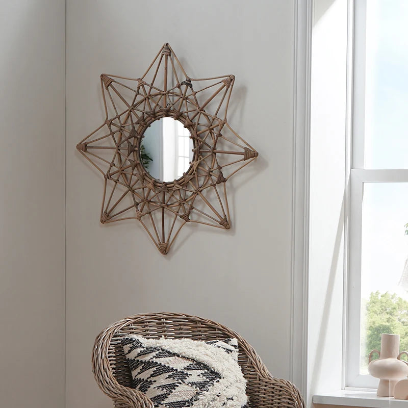 Retro Rattan Weaving Mirror Modern Simple Decorative Mirrors Stylish Designer Makeup Mirror Espejo Decorativo Home Decoration