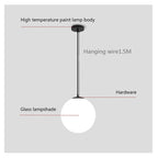 White Circular Glass Ball Pendant Light, Bar Restaurant Shop Decorative Light, Study Room Bedroom Light, Bar Desk Lamp