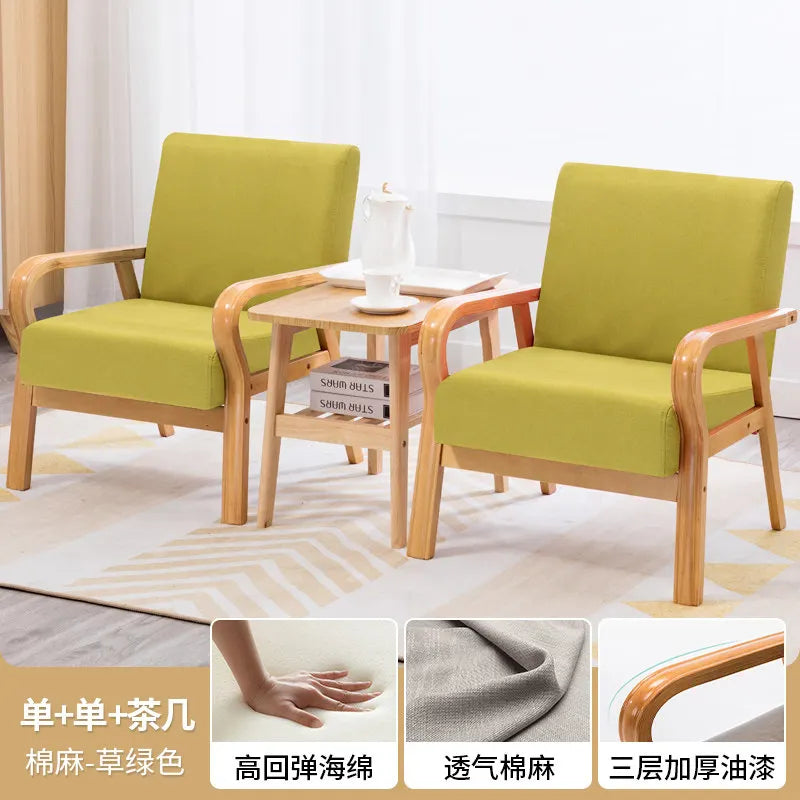 Fabric Combination Sofa Chair Single Casual Solid Wood Chair Living Room