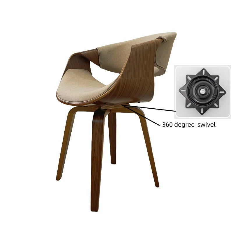 Mid Century Curved Back Dining Chair Armchair with Linen Fabric Upholstered Leisure Accent Chair with Wood Legs Walnut Finish