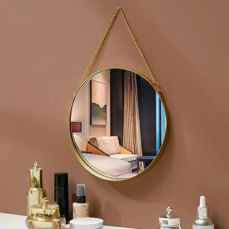 Decorative Mirror Nordic Wrought Iron round Wall Mounted Mirror Bathroom Dormitory Home Decor Glass Washstand Makeup Mirror
