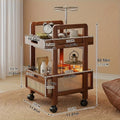 Rattan Storage Cart - Mobile Side Table with Woven Baskets, Multi-Functional Rolling Cart for Living Room & Bedroom, Shelves