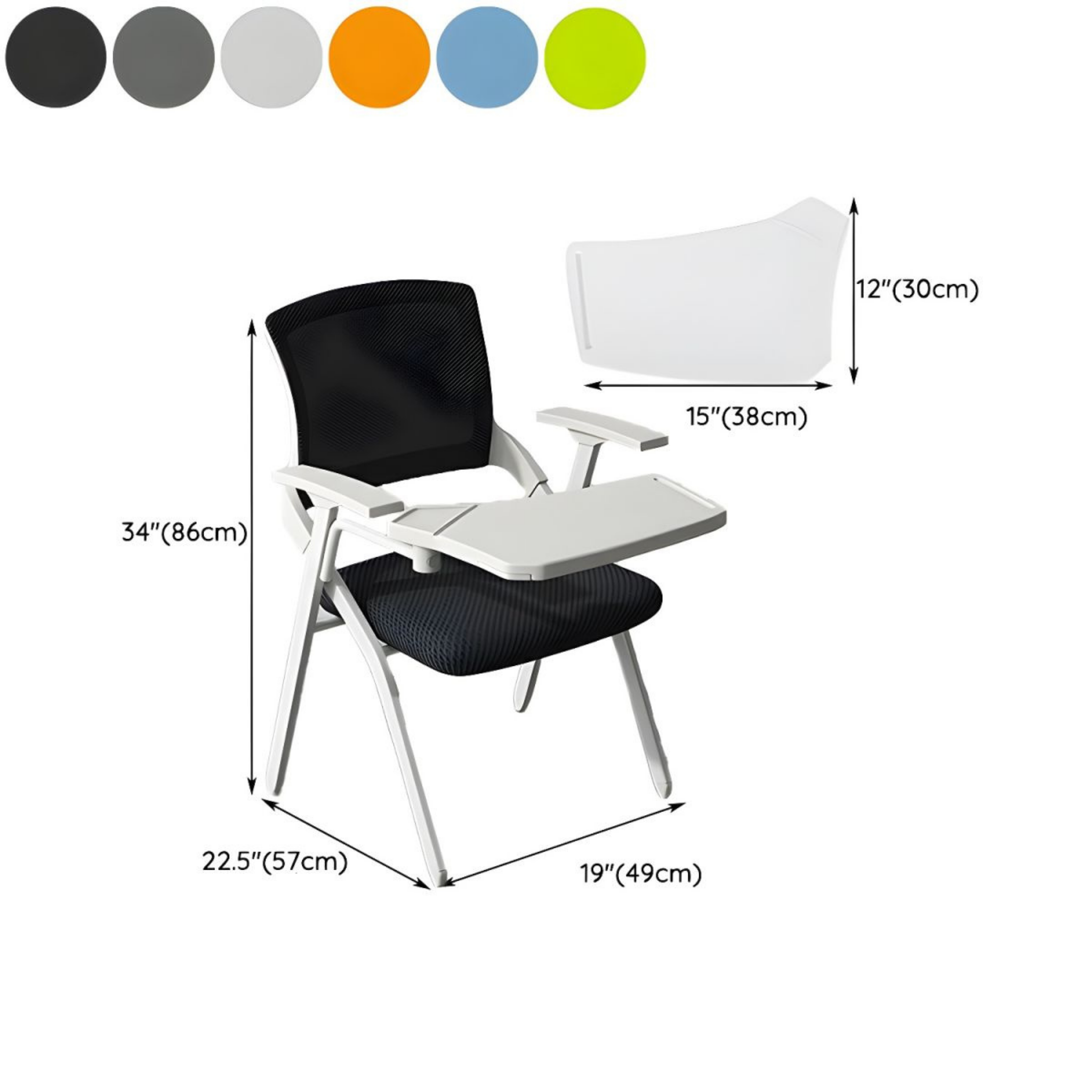 Modern folding office chair with armrests, ergonomic desk chair, metal office chair, space-saving study chair for home office, bedroom and workspace