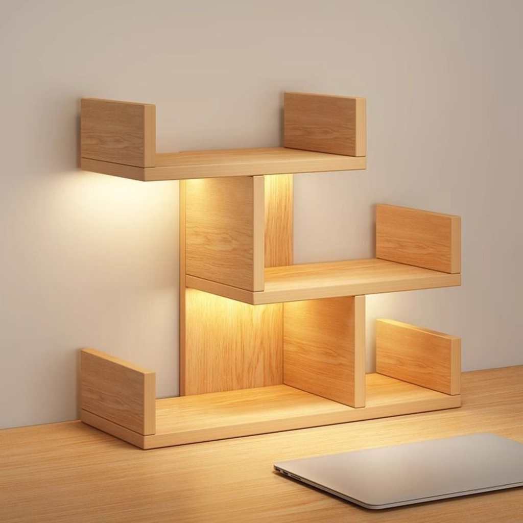 Modern Minimalist 3-Tier Desktop Bookshelf with Storage for Home Office
