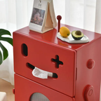 Creative robot side table with 2-tier storage, built-in tissue holder, mobile wheels, MDF construction and modern accent design for living room and sofa