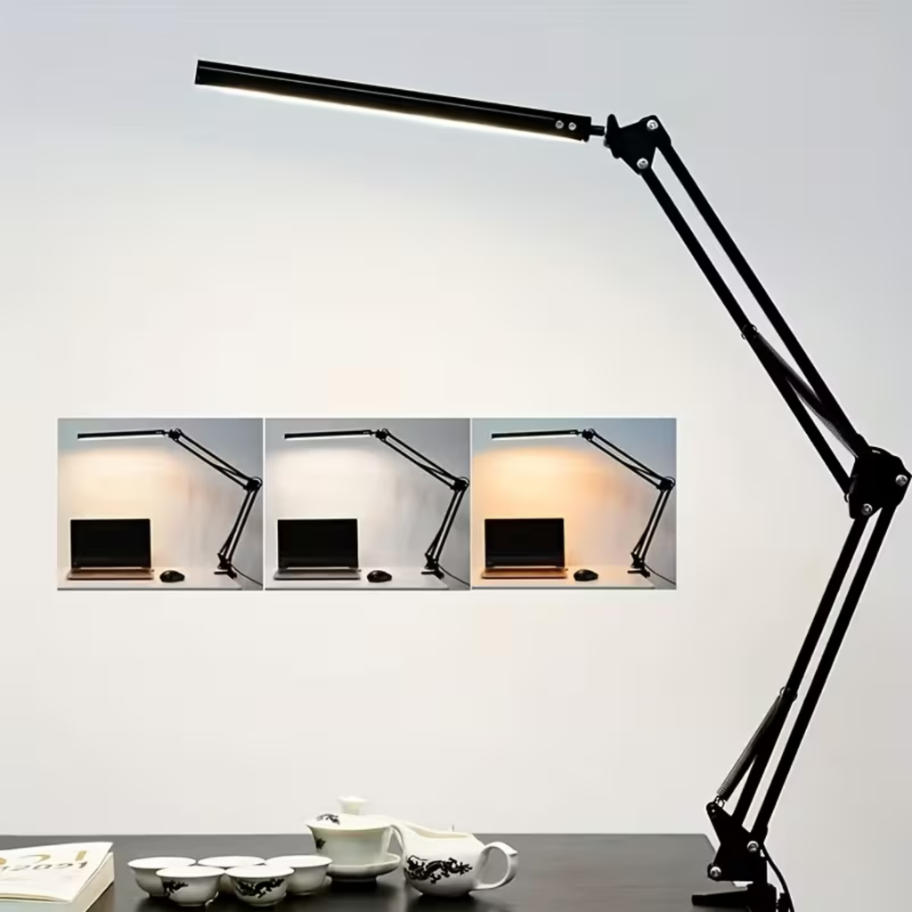 LED Clip-On Desk Lamp with Long Adjustable Arm, Clamp Table Light