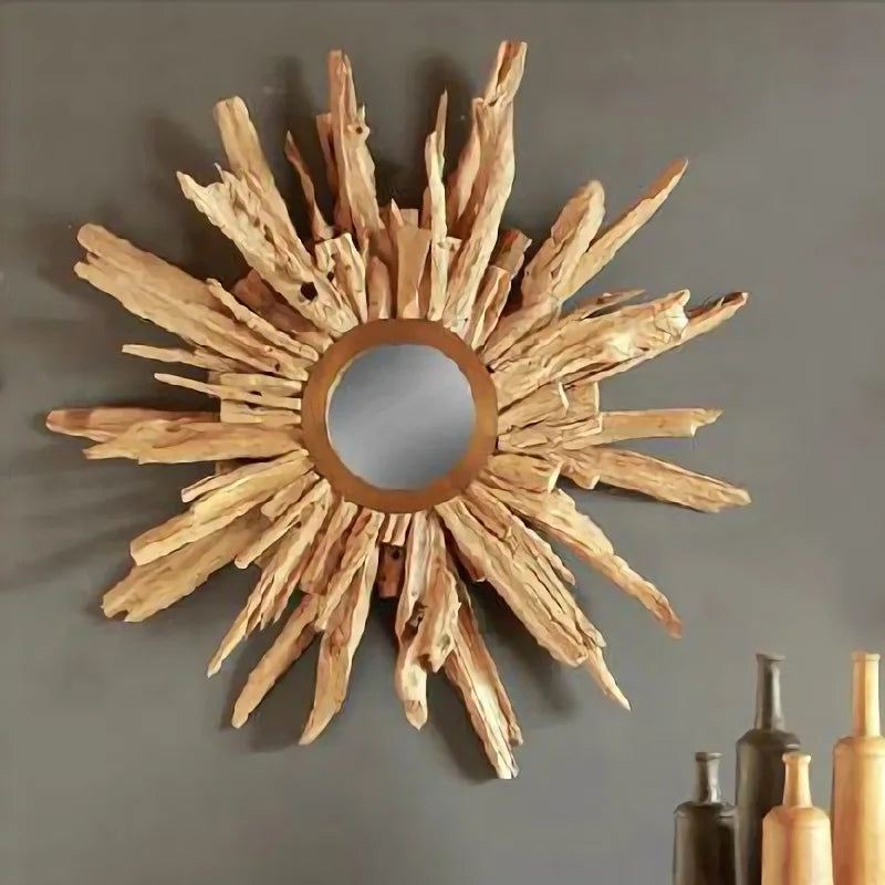 Homestay Retro Handmade Natural Teak Front Enigma Mirror Designer Storefront Decoration Creative round Mirror